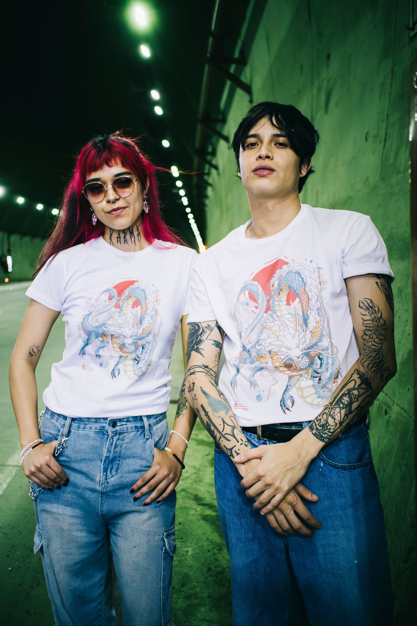 Playera "Dragon Koi" color blanco