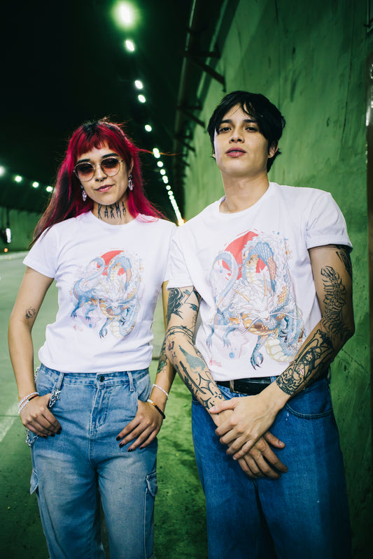 Playera "Dragon Koi" color blanco