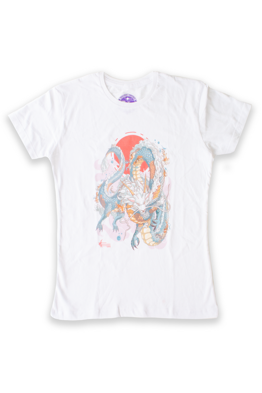 Playera "Dragon Koi" color blanco corte para mujer