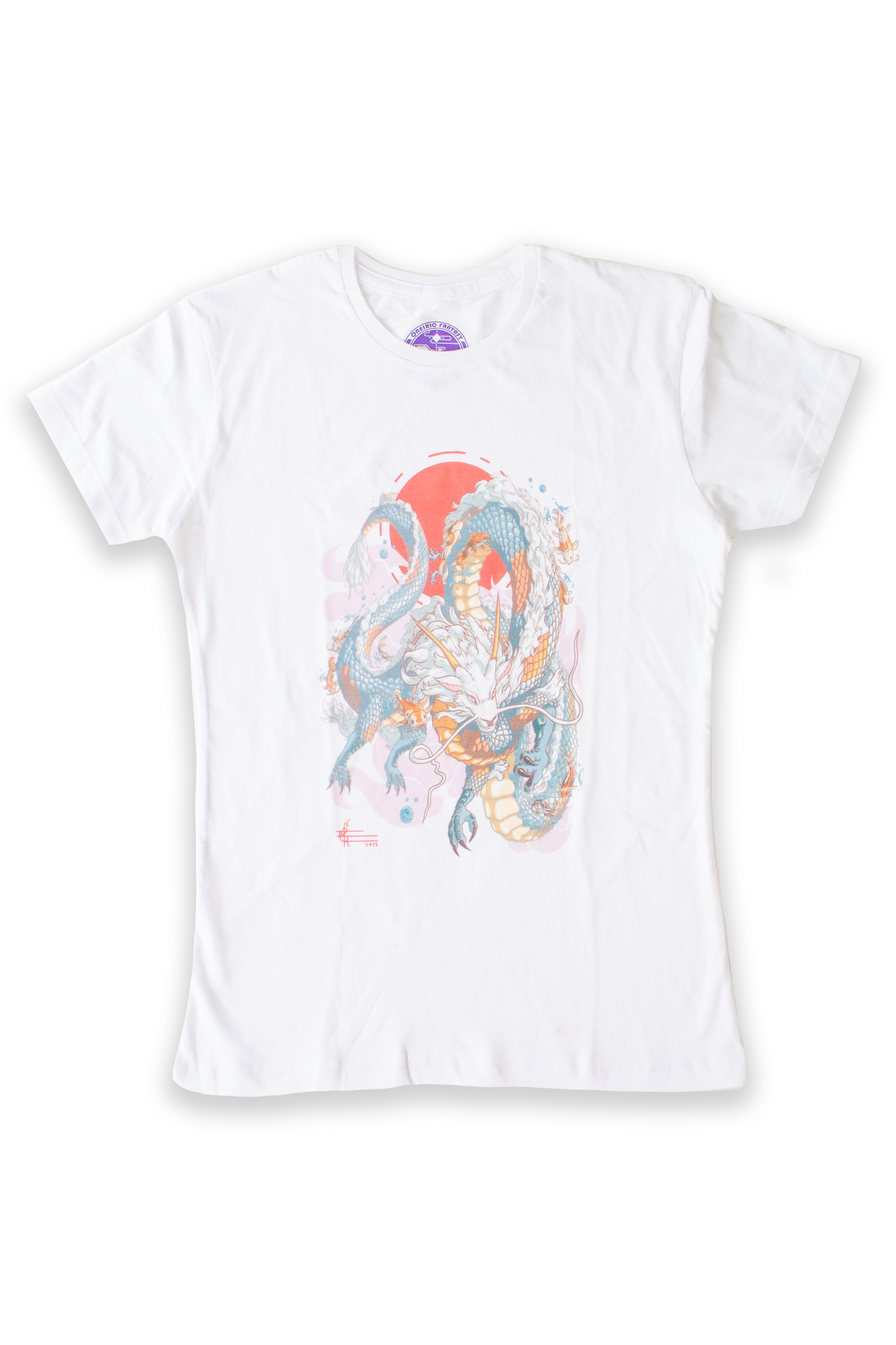 Playera "Dragon Koi" color blanco corte para mujer