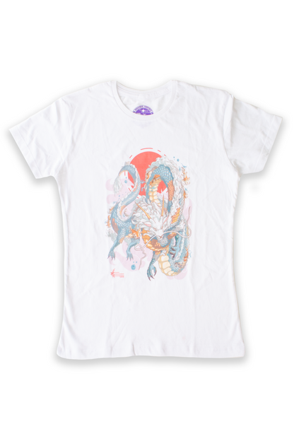 Playera "Dragon Koi" color blanco corte para mujer