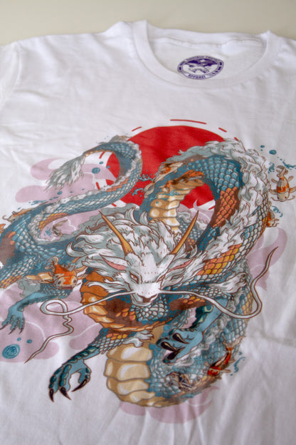 Playera "Dragon Koi" color blanco